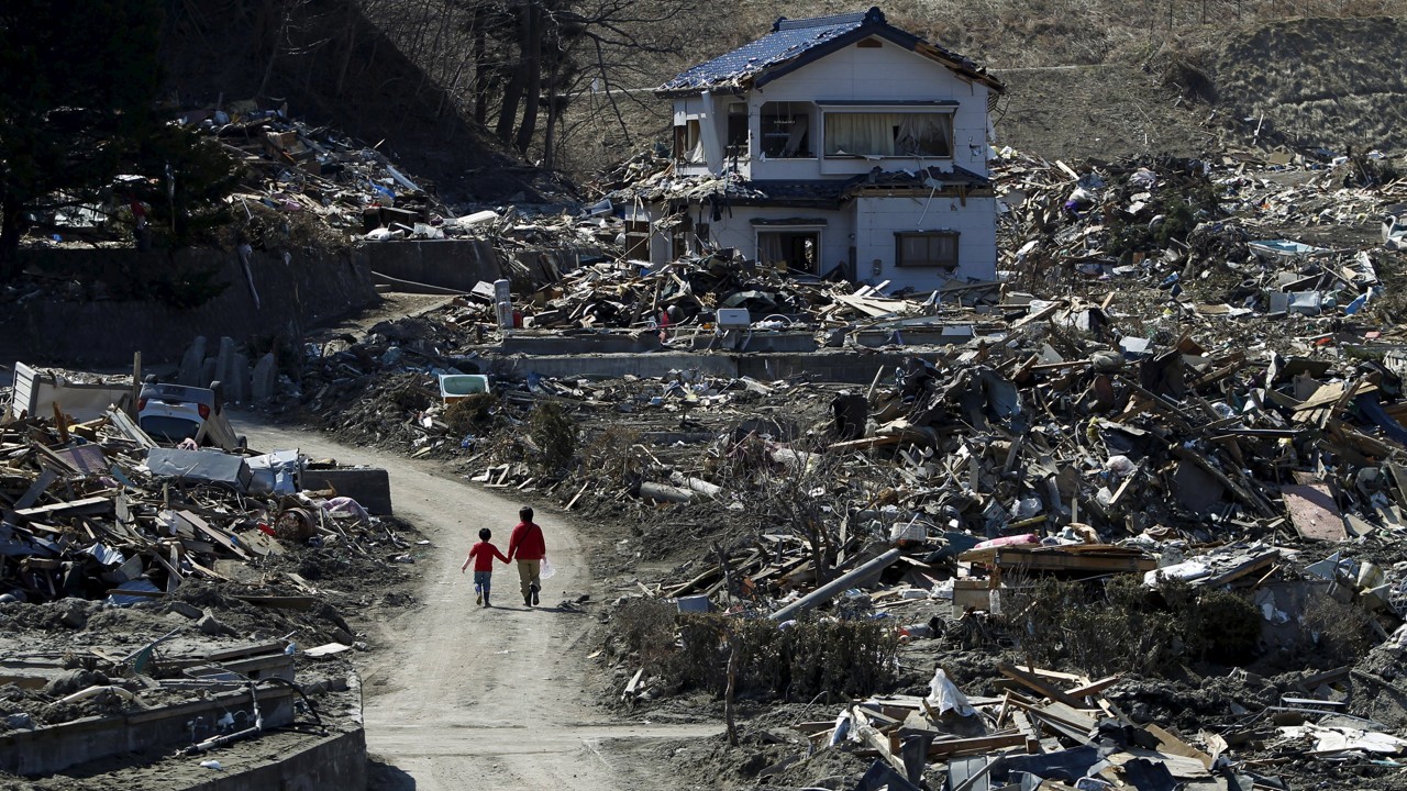 Photographie des ruines de la ville de fukushima 10 ans aprés la catastrophe source: South China Morning Post
